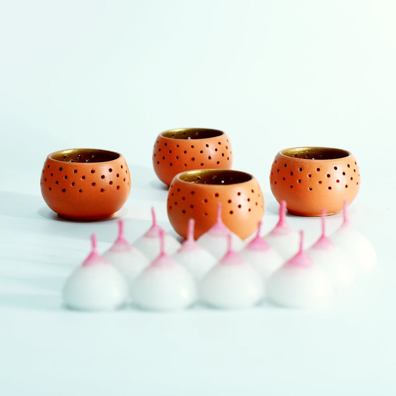 Buy Dome Handmade Candle Holders- Orange- Set Of 4 with Free Candles | Shop Verified Sustainable Products on Brown Living