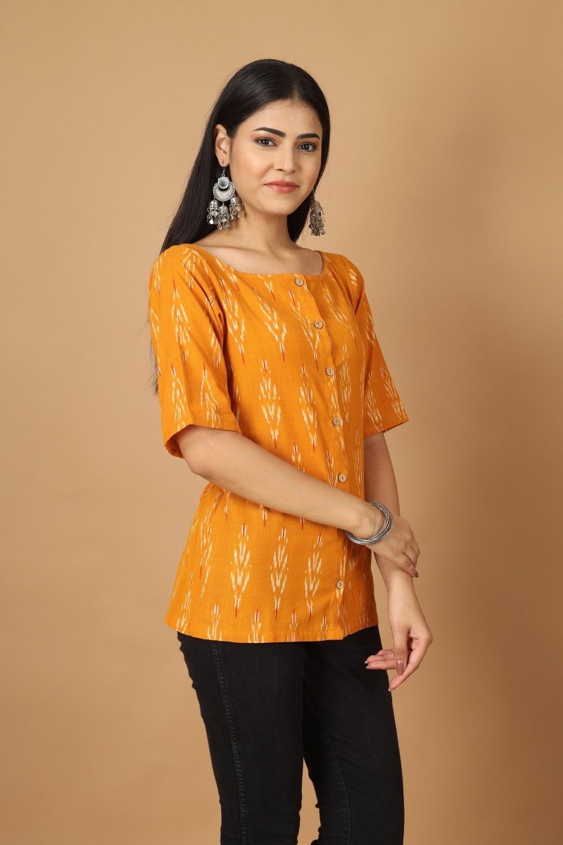 Buy Dopahar Ikat Womens Cotton Top | Shop Verified Sustainable Womens Top on Brown Living™