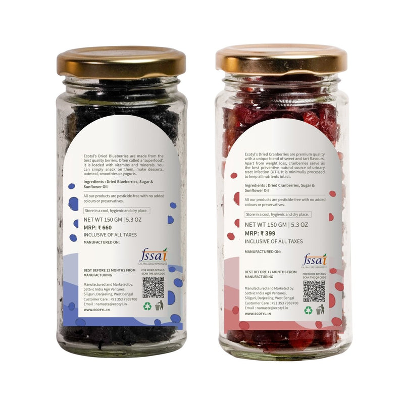 Buy Dried Blueberries & Dried Cranberries Combo- 150g Each | Shop Verified Sustainable Dried Fruits, Nuts & Seeds on Brown Living™