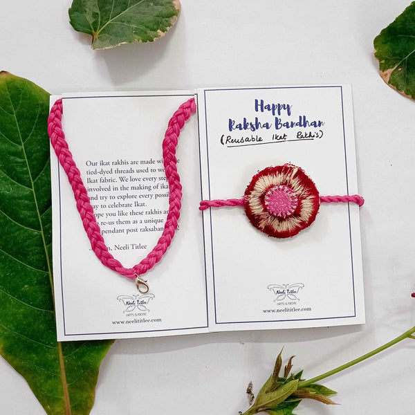 Buy Dual Avtar Pink Ikat Rakhi | Shop Verified Sustainable Rakhi on Brown Living™