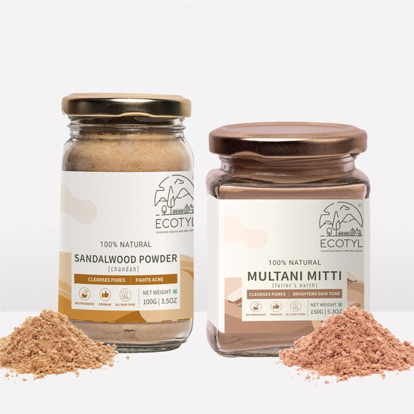 Buy Face Pack Combo - Sandalwood Powder 100g and Multani Mitti 150g | Shop Verified Sustainable Face Pack on Brown Living™