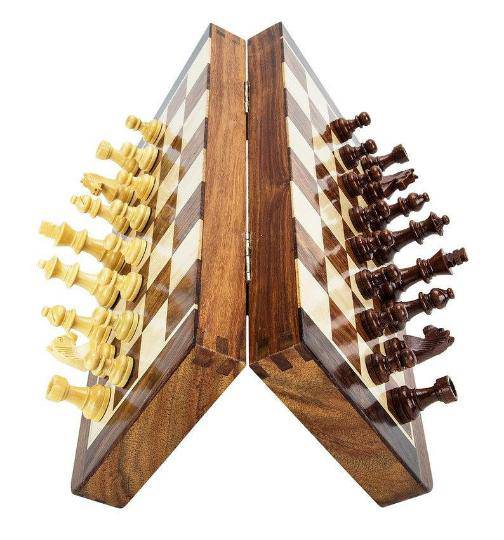 Buy Wooden Handcrafted Foldable Magnetic Chess Board Set- 12"x12" | Shop Verified Sustainable Learning & Educational Toys on Brown Living™