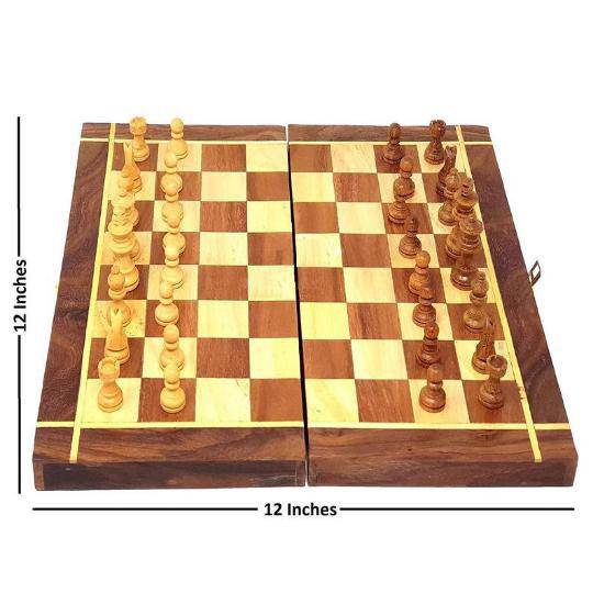 Buy Wooden Handcrafted Foldable Magnetic Chess Board Set- 12"x12" | Shop Verified Sustainable Learning & Educational Toys on Brown Living™