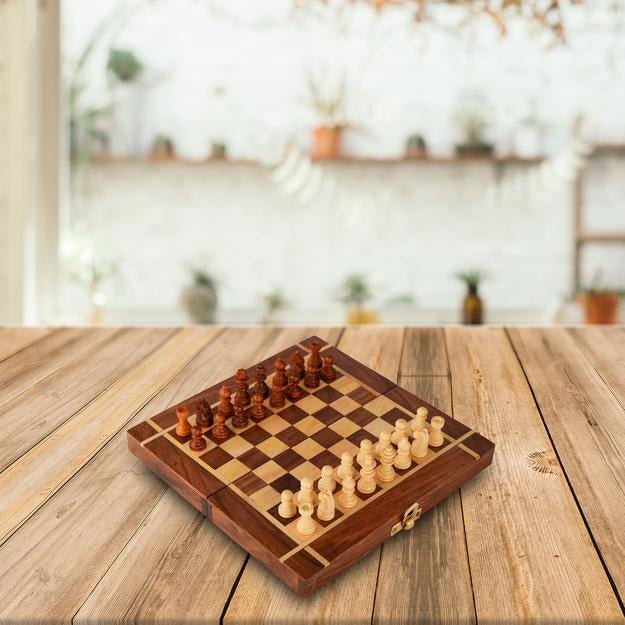 Buy Wooden Handcrafted Foldable Magnetic Chess Board Set- 12"x12" | Shop Verified Sustainable Learning & Educational Toys on Brown Living™