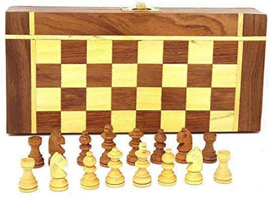 Buy Handmade Folding Wooden Chess Board Game Set- Non Magnetic | Shop Verified Sustainable Learning & Educational Toys on Brown Living™