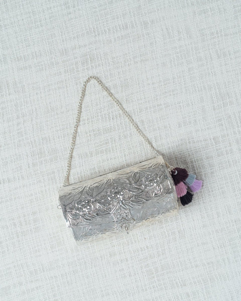 Buy Foliage Lath Purse (Silver) | Shop Verified Sustainable Womens Clutch on Brown Living™