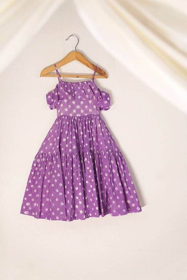 Buy Fool'S Paradise' Tiered Maxi Bandhani Girls Dress In Purple | Shop Verified Sustainable Kids Frocks & Dresses on Brown Living™