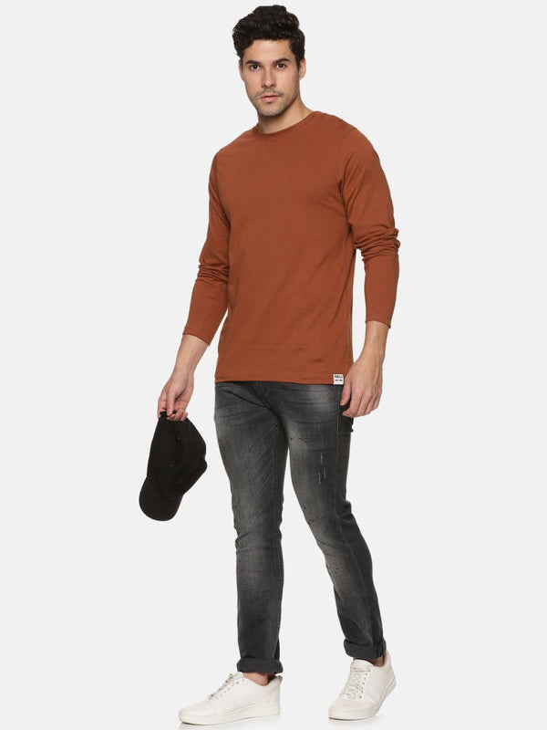 Buy Full Sleeve Mens Organic Crew Neck Tshirt | Earthy Brown | Shop Verified Sustainable Mens Tshirt on Brown Living™