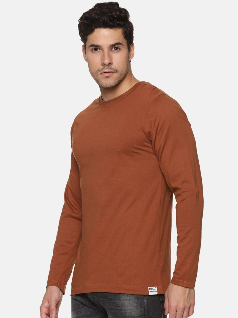 Buy Full Sleeve Mens Organic Crew Neck Tshirt | Earthy Brown | Shop Verified Sustainable Mens Tshirt on Brown Living™