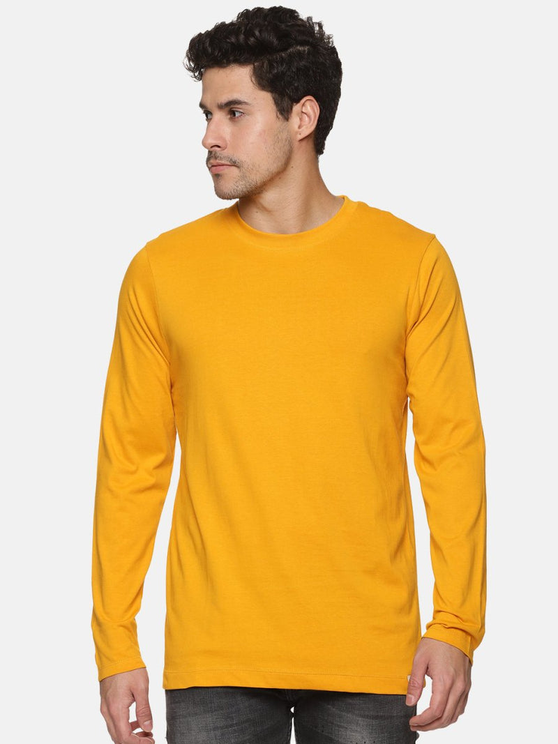 Buy Mens Organic Full Sleeve Crew Neck T-shirt | Mustard Yellow | Shop Verified Sustainable Mens Tshirt on Brown Living™