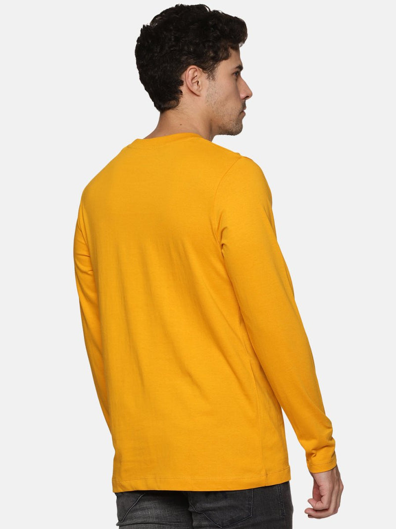 Buy Mens Organic Full Sleeve Crew Neck T-shirt | Mustard Yellow | Shop Verified Sustainable Mens Tshirt on Brown Living™