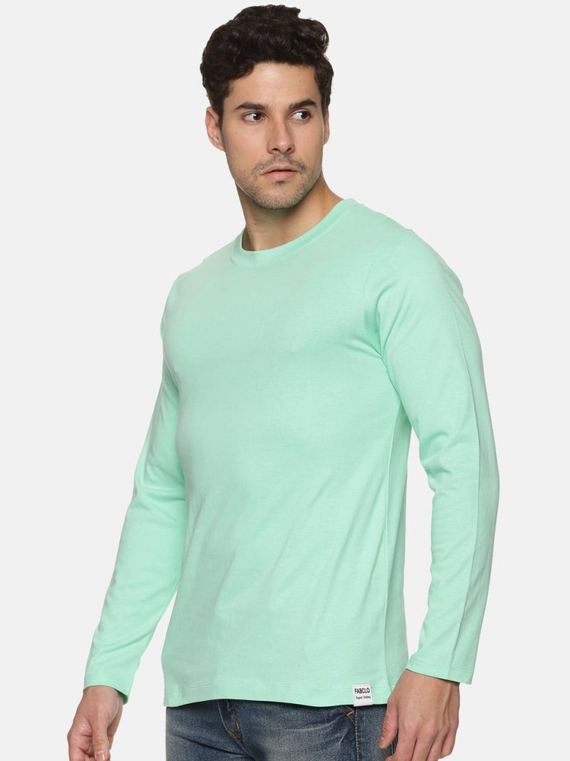 Buy Full Sleeve Mens organi Crew Neck T-shirt | Pastel Green | Shop Verified Sustainable Mens Tshirt on Brown Living™