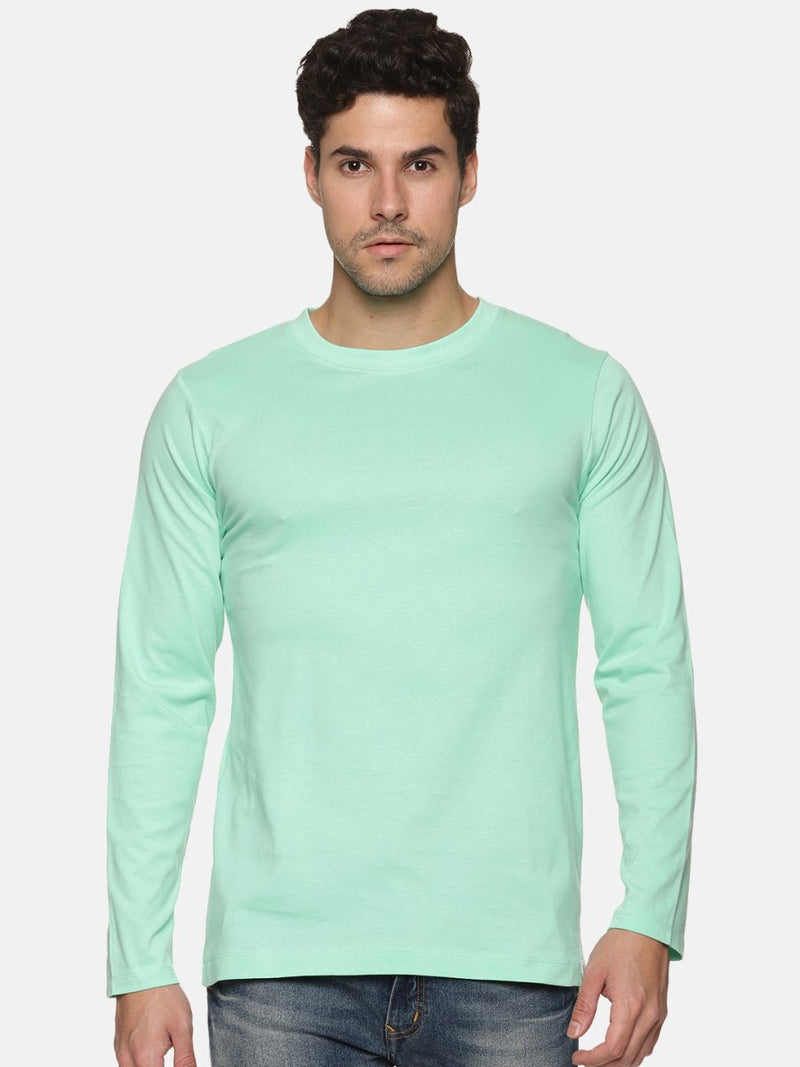 Buy Full Sleeve Mens organi Crew Neck T-shirt | Pastel Green | Shop Verified Sustainable Mens Tshirt on Brown Living™