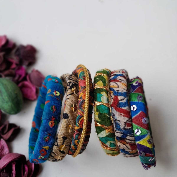 Buy Fusion Upcycled Fabric Bangles- Set of 6 | Shop Verified Sustainable Womens Accessories on Brown Living™