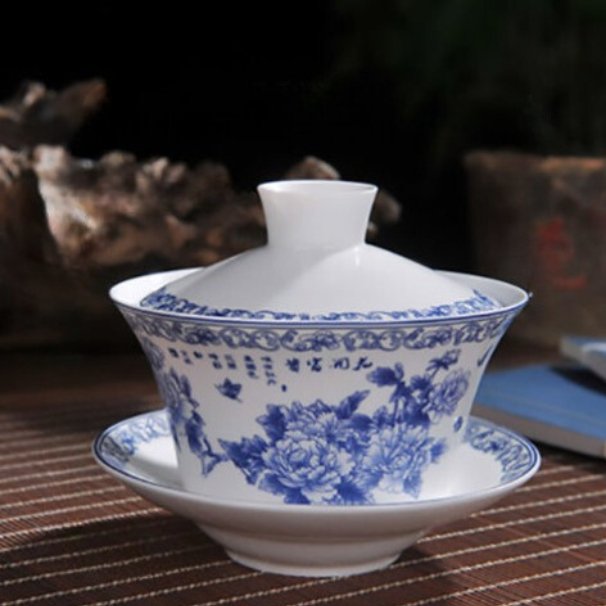 Buy Gaiwan - Blue Rose Print - The Oriental Teacup Saucer And Lid | Shop Verified Sustainable Beverage Accessories on Brown Living™