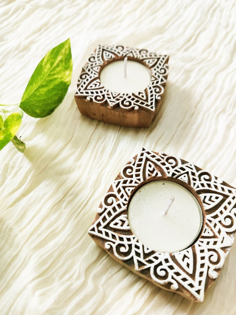 Buy Handcrafted Wooden Tea light holders | Candle Holders | Set of 2 | Shop Verified Sustainable Candles & Fragrances on Brown Living™