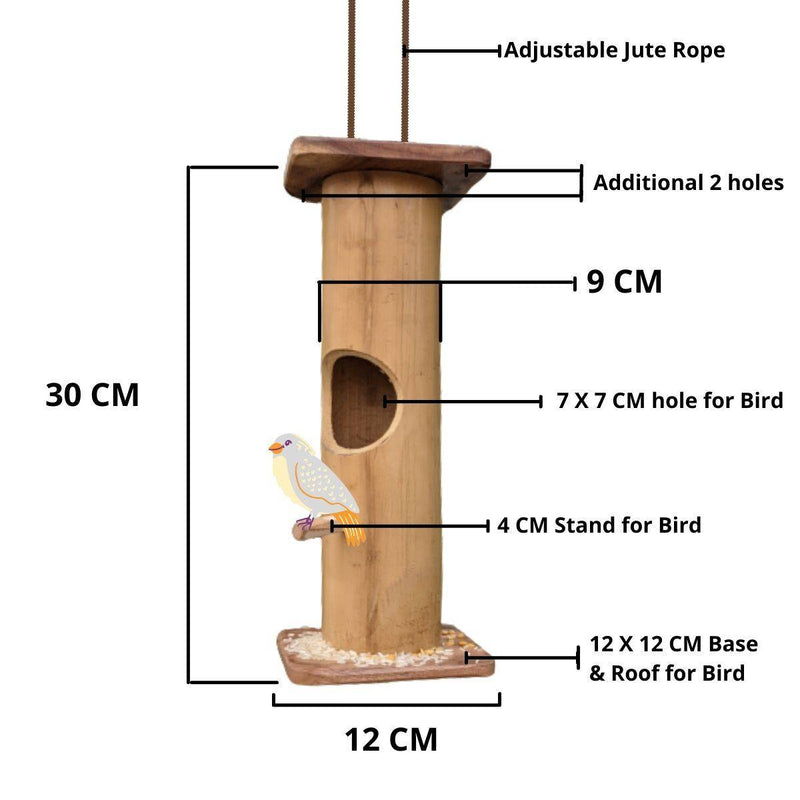 Buy Handmade Bamboo Bird Feeder with Hanging Rope | Shop Verified Sustainable Bird Feeder on Brown Living™