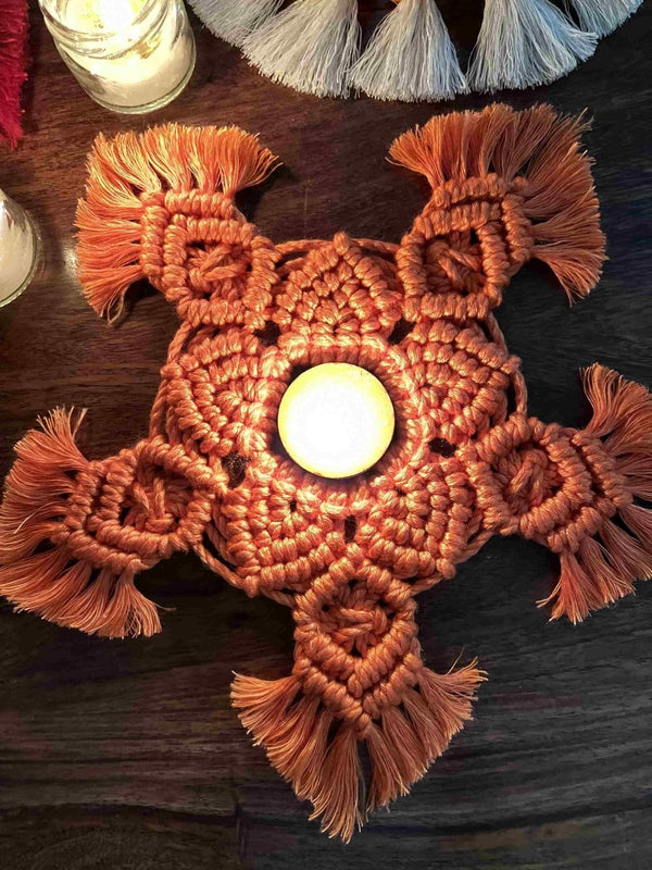 Buy Handmade Festive Diya Coaster Santari Orange | Shop Verified Sustainable Lamps & Lighting on Brown Living™