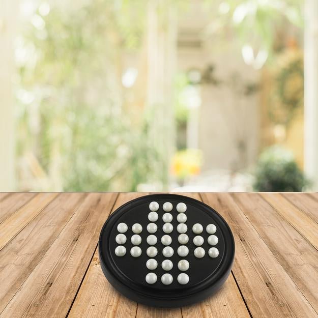 Buy Handmade Wooden Solitaire Board Game with White Glass Marble | Shop Verified Sustainable Learning & Educational Toys on Brown Living™