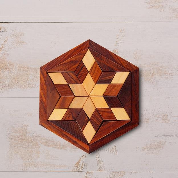 Buy Handmade Hexagonal Wood Tangram Puzzle Game (6-inch by 6-inch) | Shop Verified Sustainable Learning & Educational Toys on Brown Living™