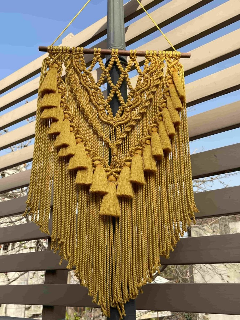 Buy Honey Comb Yellow Macrame Cotton Wall Art with Tassels | Shop Verified Sustainable Wall Decor on Brown Living™