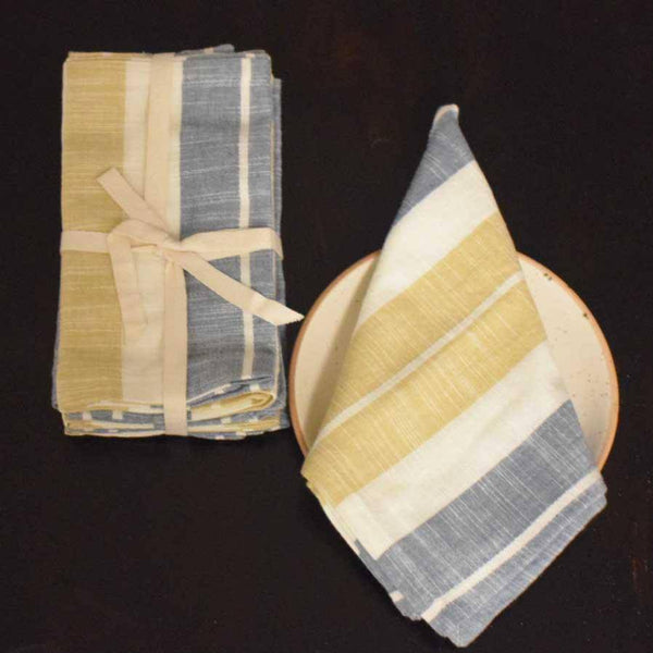 Buy Indigo- Beige Handloom Cotton Striped Dining Napkins-Set of 6 | Shop Verified Sustainable Table Linens on Brown Living™