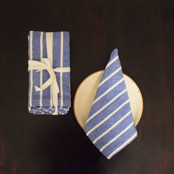 Buy Indigo Handmade Cotton Striped Dining Napkins-Set of 6 | Shop Verified Sustainable Table Linens on Brown Living™