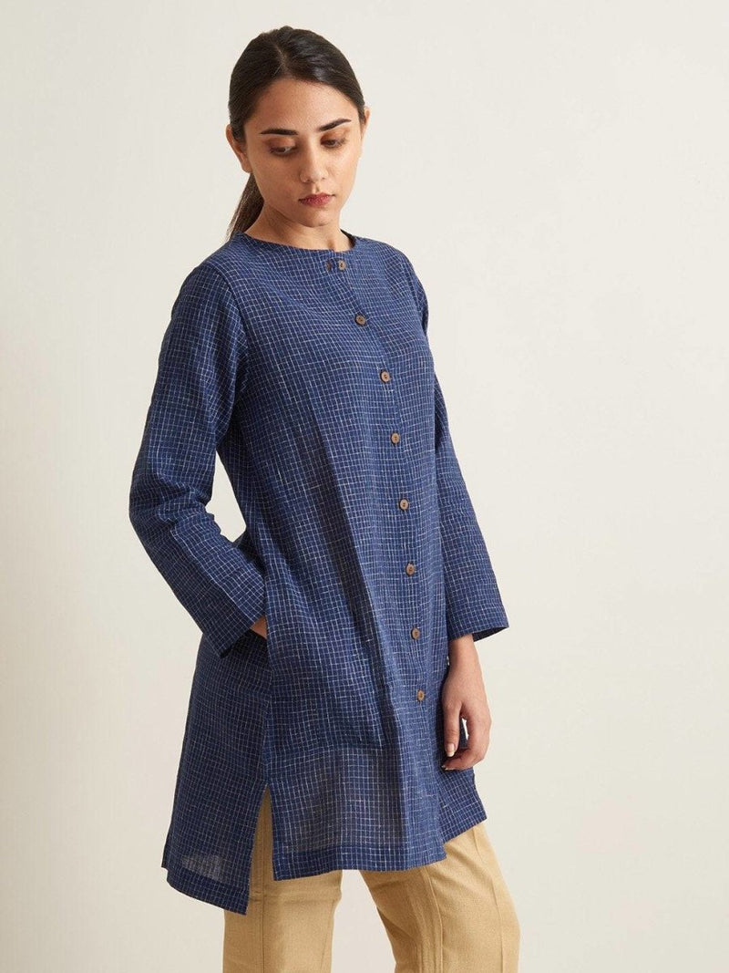 Buy Indigo Shirt Style Tunic | Shop Verified Sustainable Womens Tunic on Brown Living™