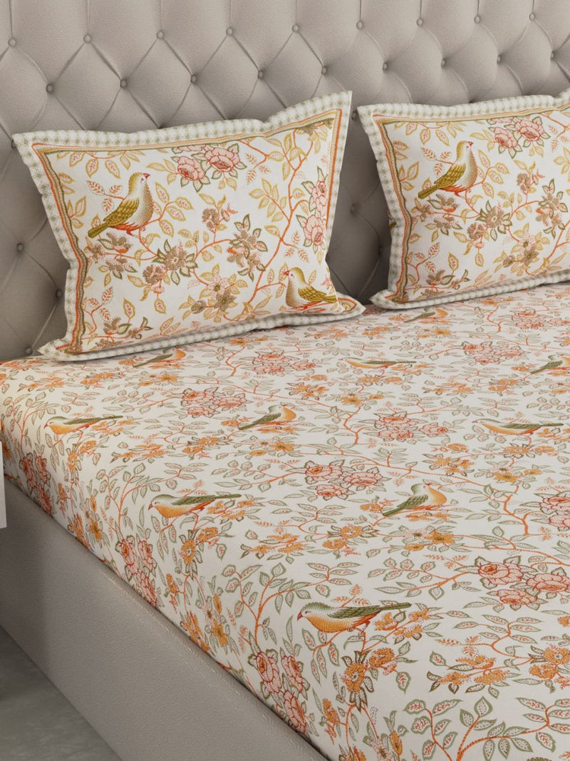 Jaipuri Print King Size 330 TC Pure Cotton Bedsheet with Pillow Covers- Orange | Verified Sustainable Bed Linens on Brown Living™