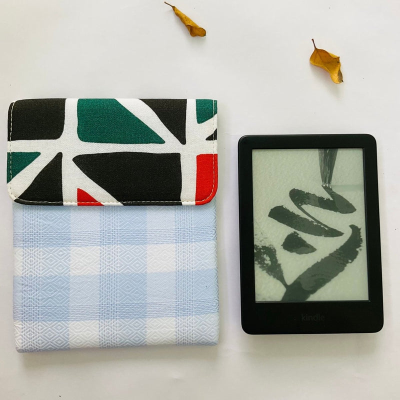 Buy Kindle Sleeve - Blue Checks with Geometric Shapes | Shop Verified Sustainable Tech Accessories on Brown Living™