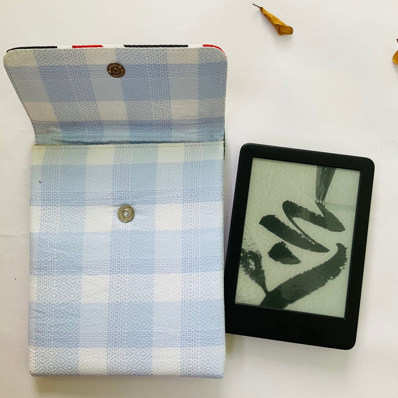 Buy Kindle Sleeve - Blue Checks with Geometric Shapes | Shop Verified Sustainable Tech Accessories on Brown Living™