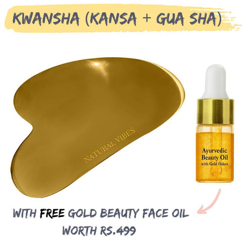 Buy Kwansha Kansa, Gua Sha Face Massager with Gold Beauty Elixir Oil | Shop Verified Sustainable Massager on Brown Living™