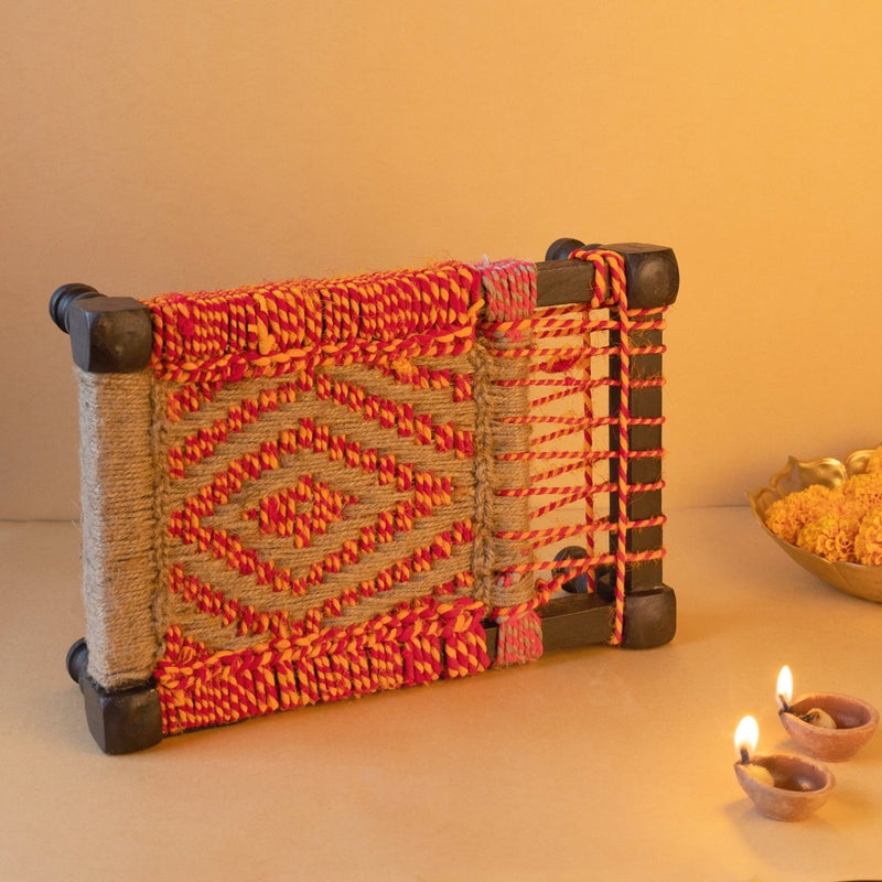 Buy Laal Jute & Upcycled Textile Mini Charpai | Shop Verified Sustainable Decor & Artefacts on Brown Living™