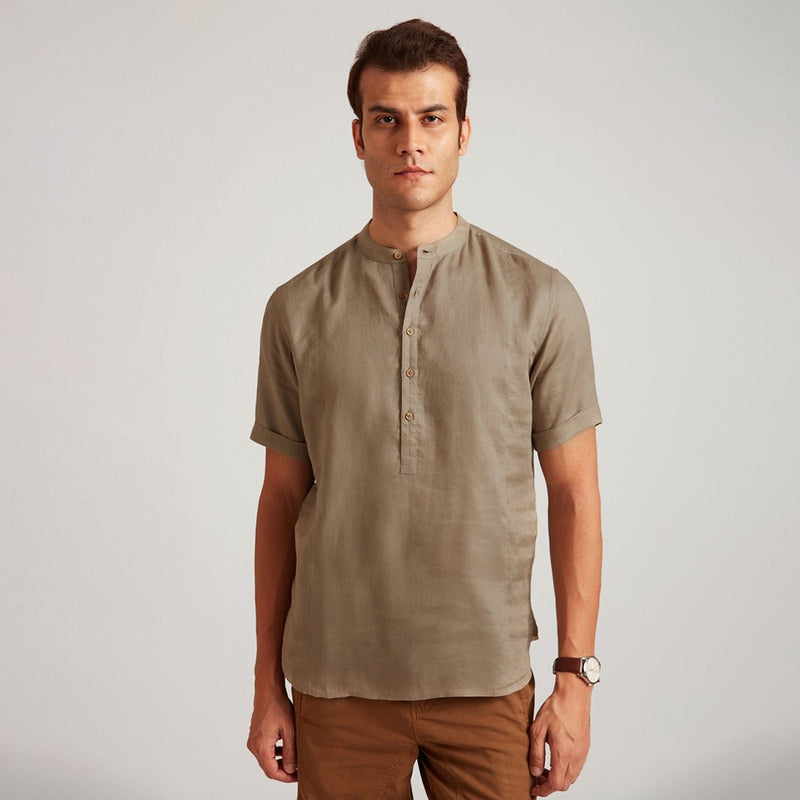 Buy Leo Organic Linen Round Collar Henley Shirt | Shop Verified Sustainable Products on Brown Living