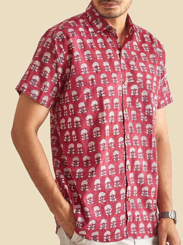 Buy Maroon Floral Printed Halfsleeves Cotton Shirt | Shop Verified Sustainable Mens Shirt on Brown Living™