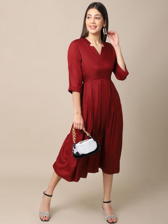 Buy Maroon Tencel Boxy Dress | Shop Verified Sustainable Womens Dress on Brown Living™