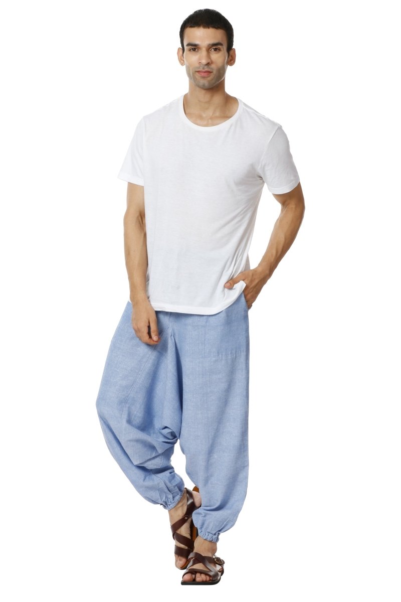 Buy Men's Harem Pack of 2 | Blue and Melange Grey | Fits Waist Sizes 28 to 36 Inches | Shop Verified Sustainable Mens Pyjama on Brown Living™