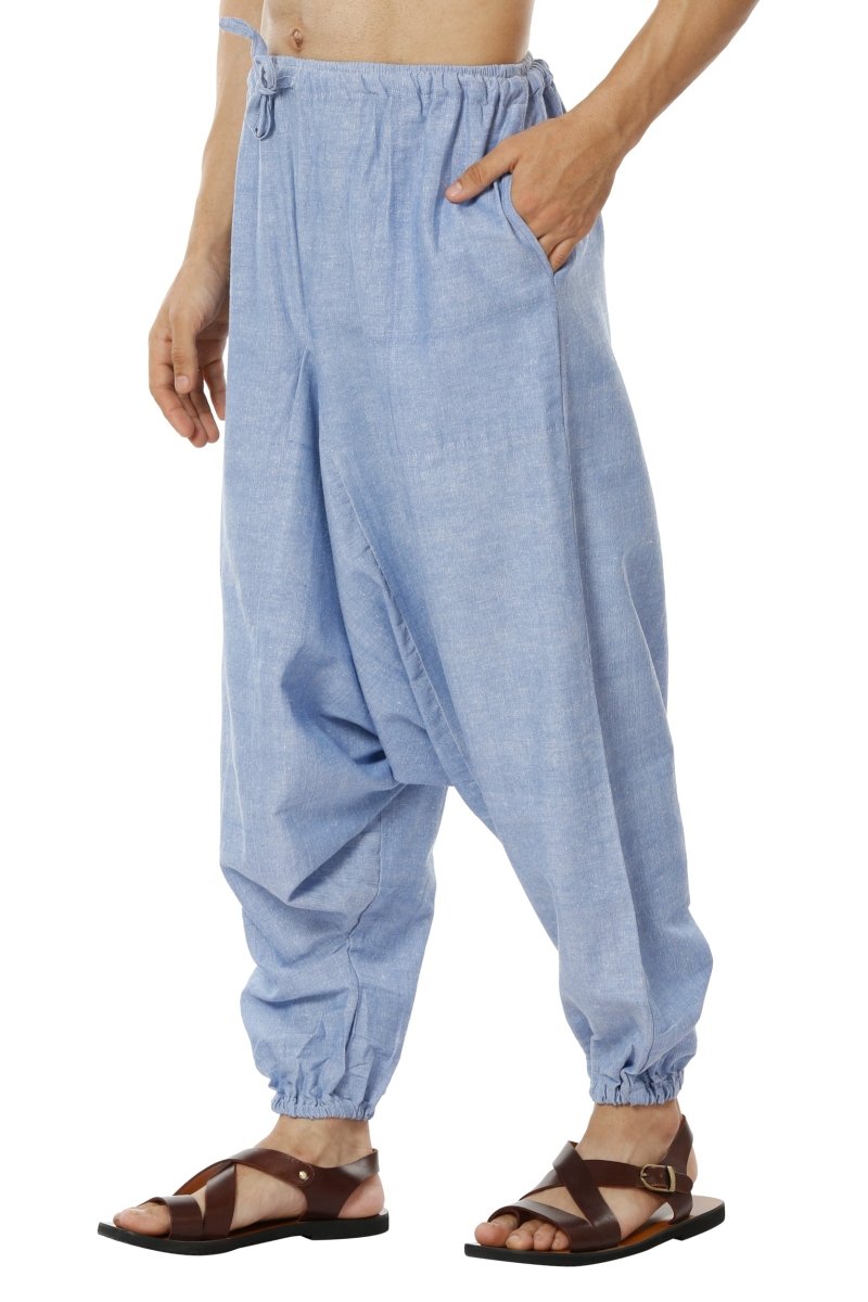 Buy Men's Harem Pack of 2 | Blue and Melange Grey | Fits Waist Sizes 28 to 36 Inches | Shop Verified Sustainable Mens Pyjama on Brown Living™