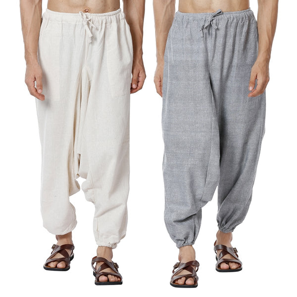 Buy Men's Combo Pack of 2 Harem Pants | Cream & Grey | GSM-170 | Free Size | Shop Verified Sustainable Products on Brown Living