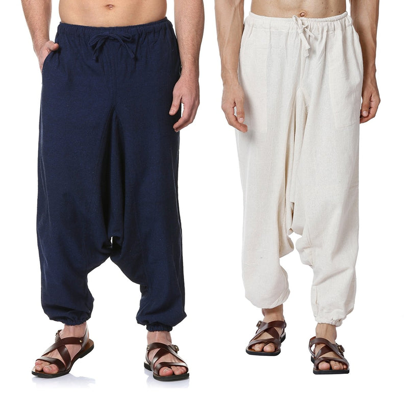 Buy Men's Harem Pack of 2 | Dark Blue & Cream | Fits Waist Sizes 28 to 36 Inches | Shop Verified Sustainable Mens Pyjama on Brown Living™