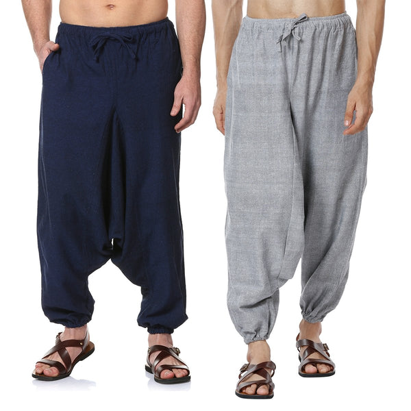 Buy Men's Harem Pack of 2 | Dark Blue & Grey | Fits Waist Sizes 28 to 36 Inches | Shop Verified Sustainable Mens Pyjama on Brown Living™