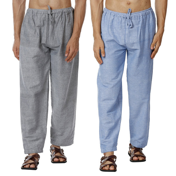 Buy Men's Pyjama Pack of 2 | Blue and Grey | Fits Waist Sizes 28" to 36" | Shop Verified Sustainable Mens Pyjama on Brown Living™