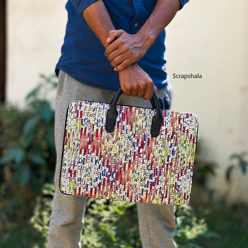 Buy Minimalist Laptop Sleeve Bag | Upcycled Plastic | Handloom Textile | Water-Resistant | Tube Handle | Shop Verified Sustainable Laptop Sleeve on Brown Living™