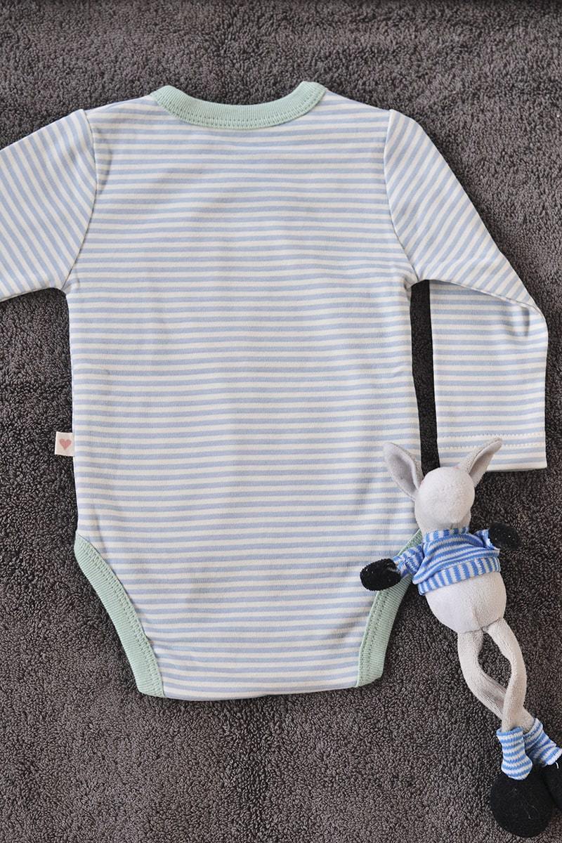 Buy Mint Blue Striped Unisex Full Sleeve Kimono Onesie In Organic Cotton | Shop Verified Sustainable Kids Onesies on Brown Living™