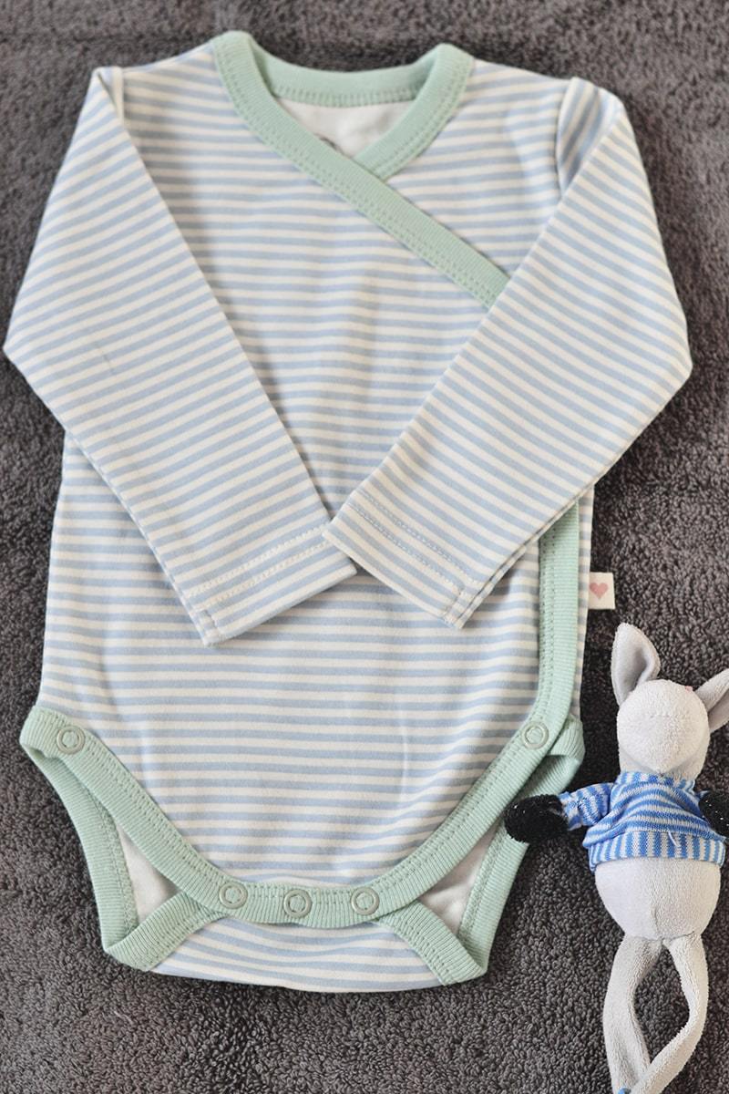 Buy Mint Blue Striped Unisex Full Sleeve Kimono Onesie In Organic Cotton | Shop Verified Sustainable Kids Onesies on Brown Living™