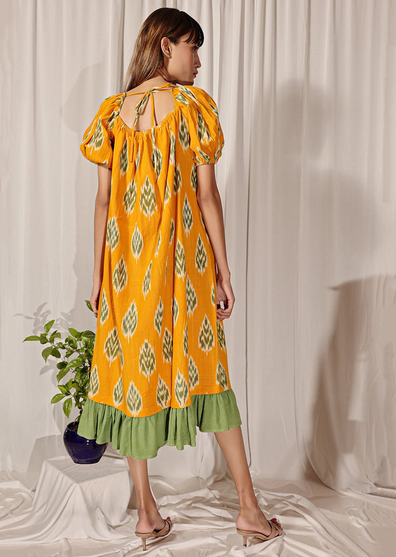 Buy Mustard Handloom Ikat Dress | Shop Verified Sustainable Womens Dress on Brown Living™