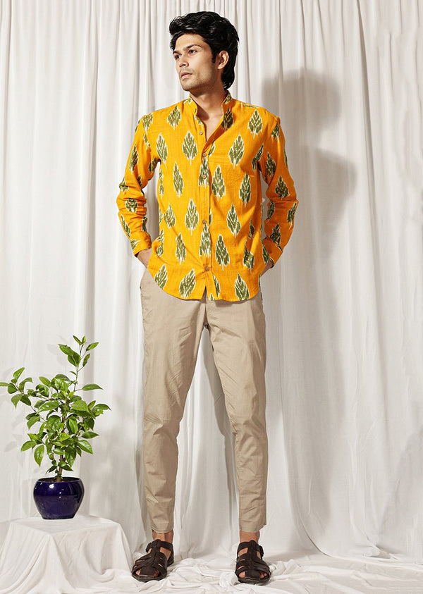 Buy Mustard Handloom Ikat Shirt | Shop Verified Sustainable Mens Shirt on Brown Living™