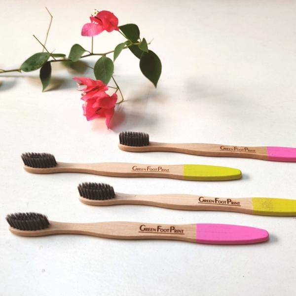 Buy Natural Bamboo Toothbrush with charcoal bristles - Pack of 2 | Shop Verified Sustainable Tooth Brush on Brown Living™