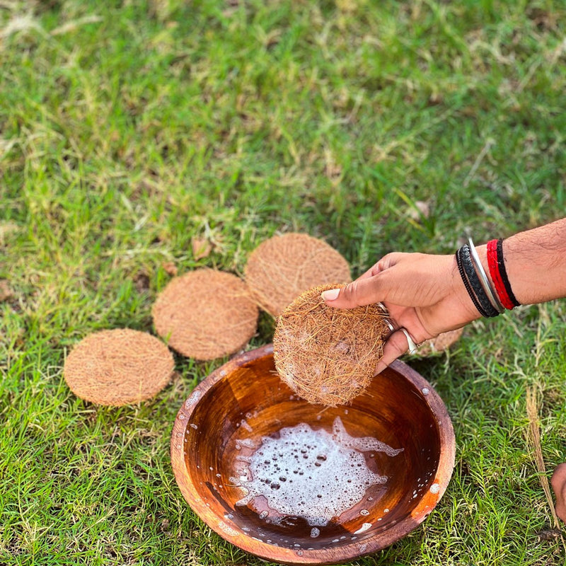 Buy Natural Coir Dish Scrubber | Pack of 5 pads | Sturdy | Biodegradable | Plastic-free | Scrapshala | Shop Verified Sustainable Cleaning Supplies on Brown Living™