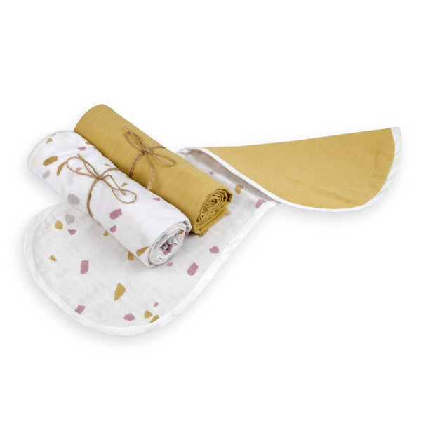 Buy Naturally Dyed Organic Muslin Burp Cloth & Swaddles (Set of 3)- Rocks & Pebbles | Shop Verified Sustainable Baby Swaddle on Brown Living™